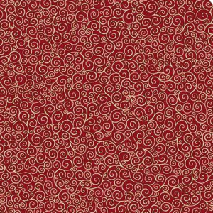 Tissu Good Tidings  arabesque rouge doré